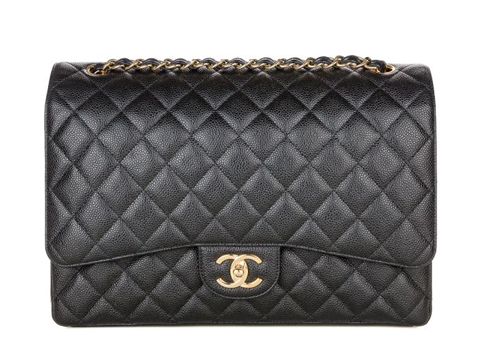 Chanel Black Caviar Leather Maxi Double Flap Bag (2)