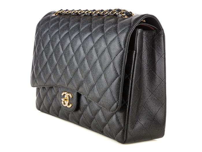 Chanel Black Caviar Leather Maxi Double Flap Bag - Image 2