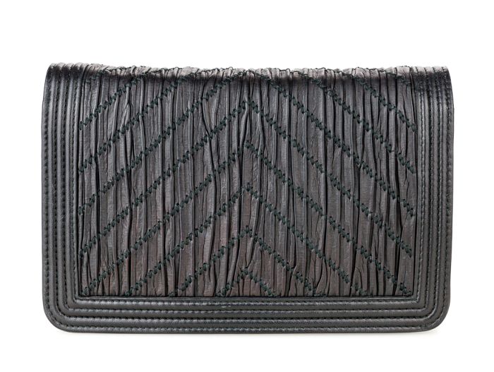 Chanel Black Pleated Crumpled Chevron Le Boy Wallet On Chain Crossbody Bag - Image 3