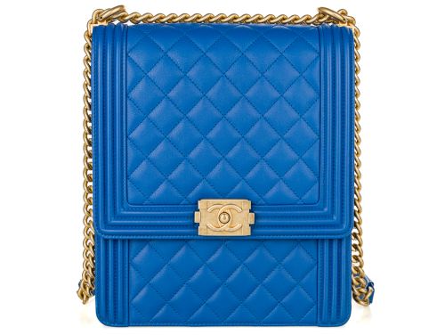 Chanel Blue Quilted Leather North South Boy Bag (2)