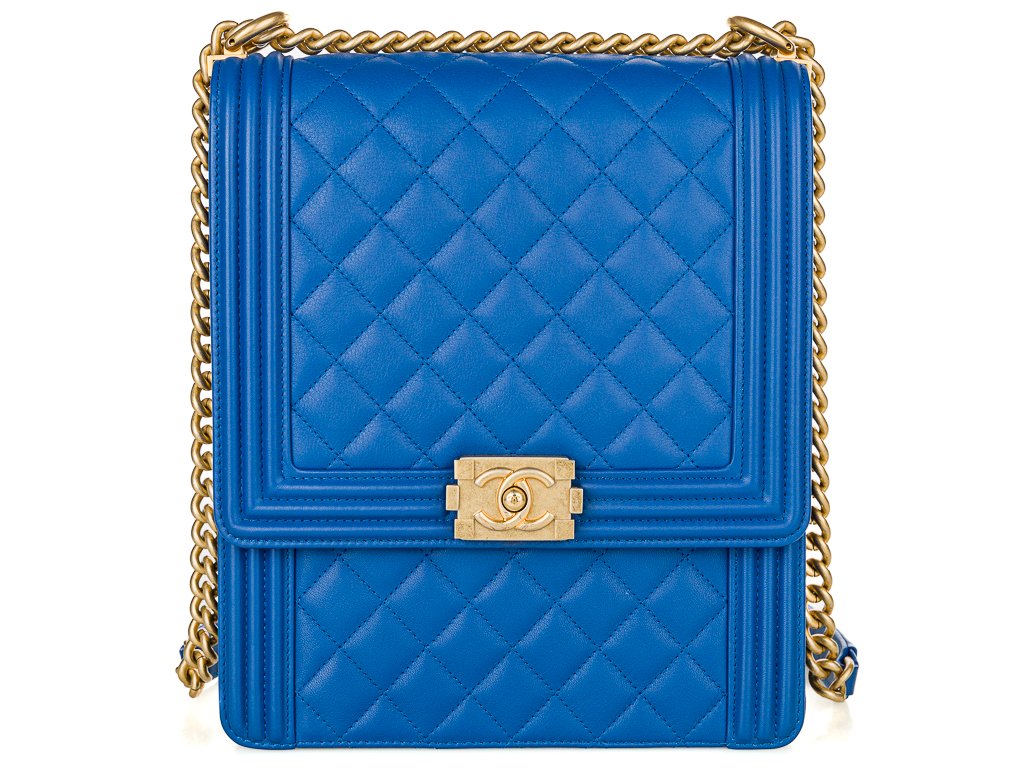 Chanel Blue Quilted Leather North South Boy Bag (2)