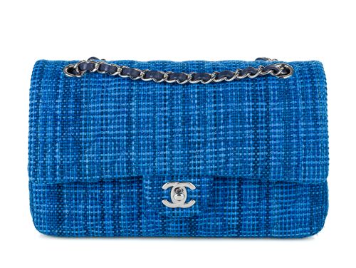 Chanel Blue Tweed Medium Double Bag (2)