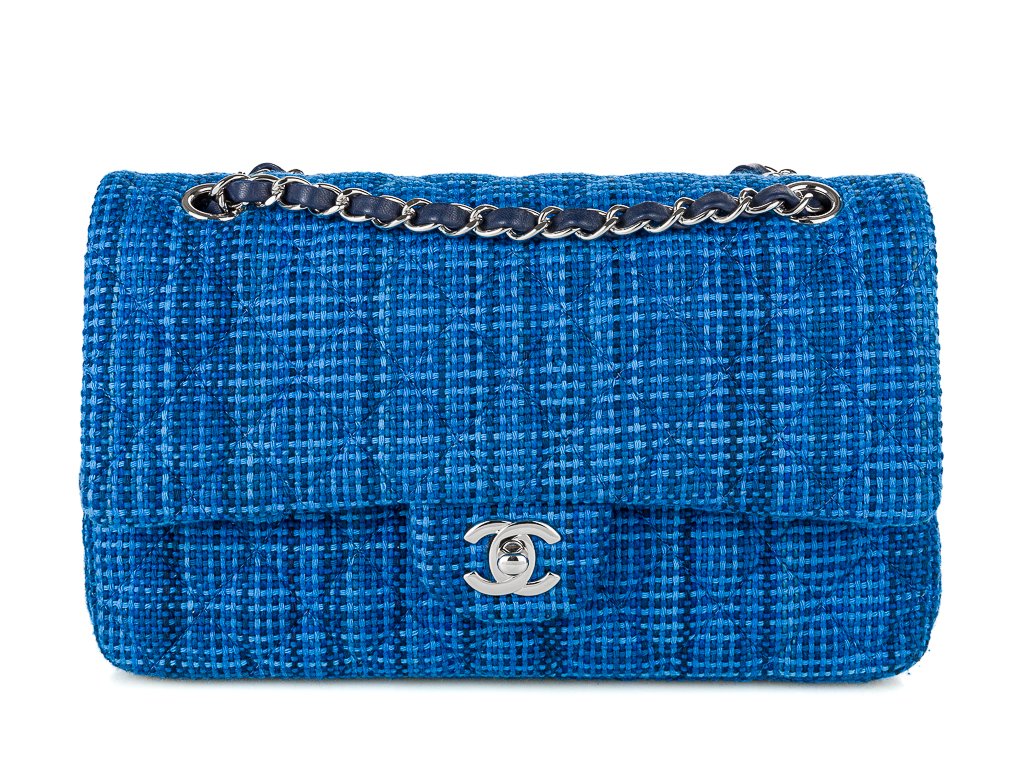Chanel Blue Tweed Medium Double Bag (2)