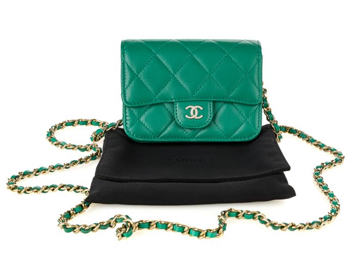 Chanel Card Holder Green Caviar Leather Wallet on Chain (1)