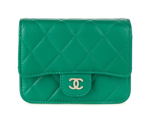 Chanel Card Holder Green Caviar Leather Wallet on Chain (2)