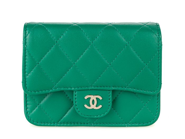 Chanel Card Holder Green Caviar Leather Wallet on Chain (2)