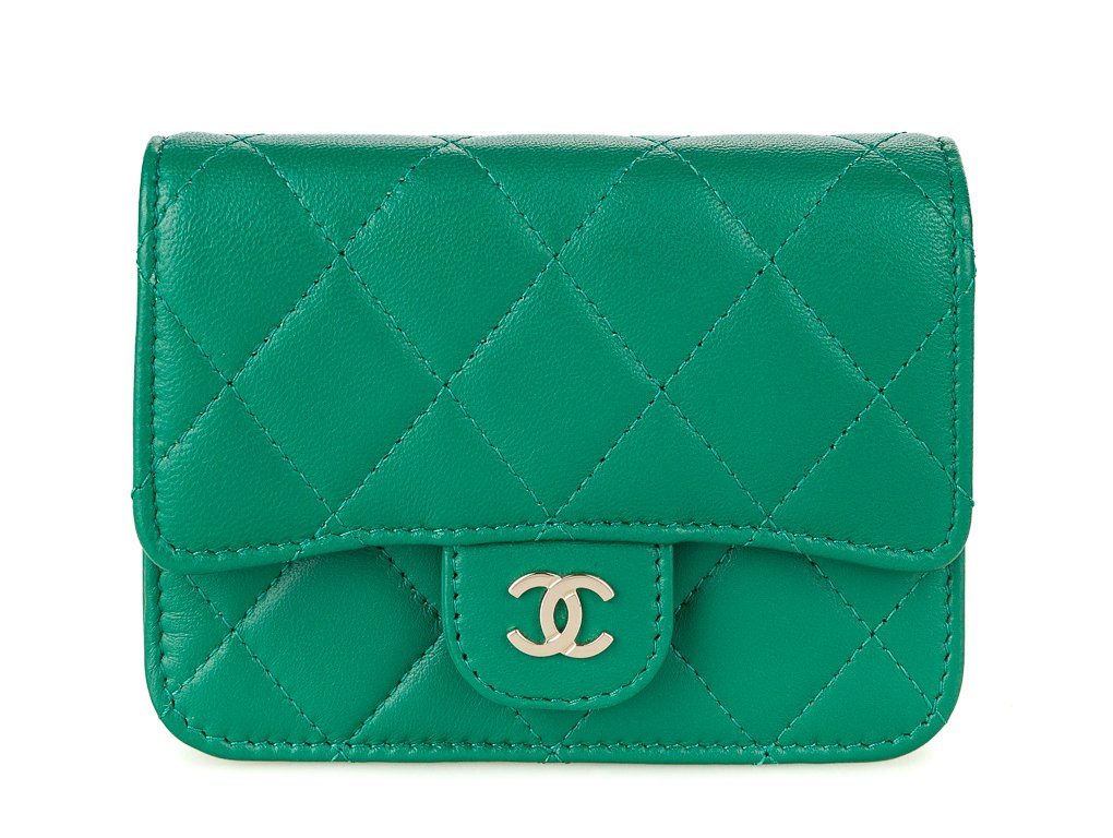 Chanel Card Holder Green Caviar Leather Wallet on Chain (2)