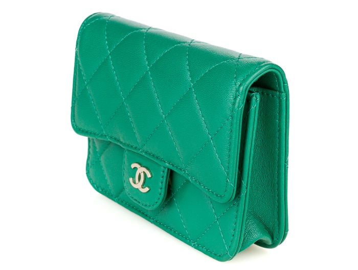 Chanel Card Holder Green Caviar Leather Wallet on Chain - Image 2