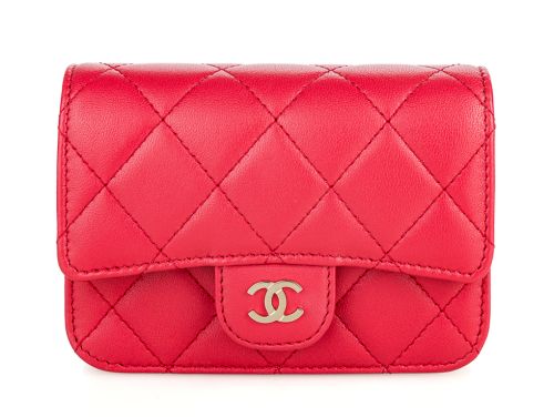 Chanel Card Holder Red Lambskin Leather Wallet on Chain (5)