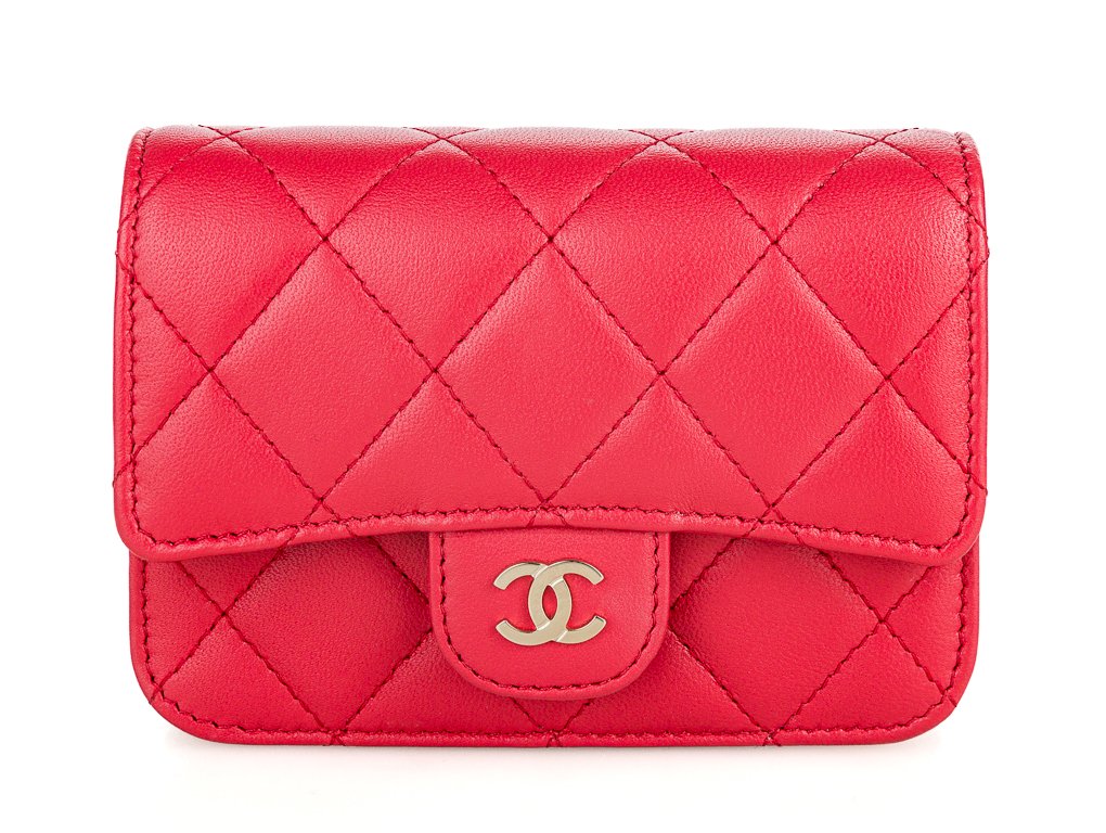 Chanel Card Holder Red Lambskin Leather Wallet on Chain (5)