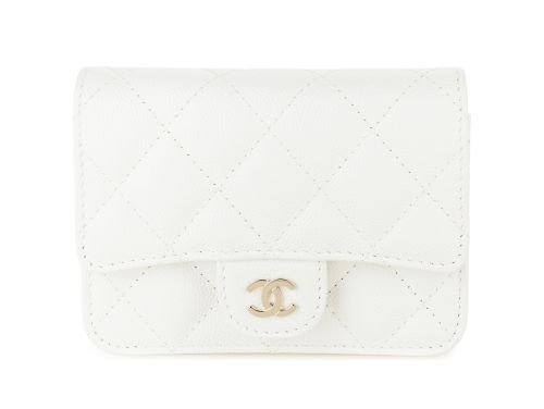 Chanel Card Holder White Caviar Leather Wallet on Chain (2)
