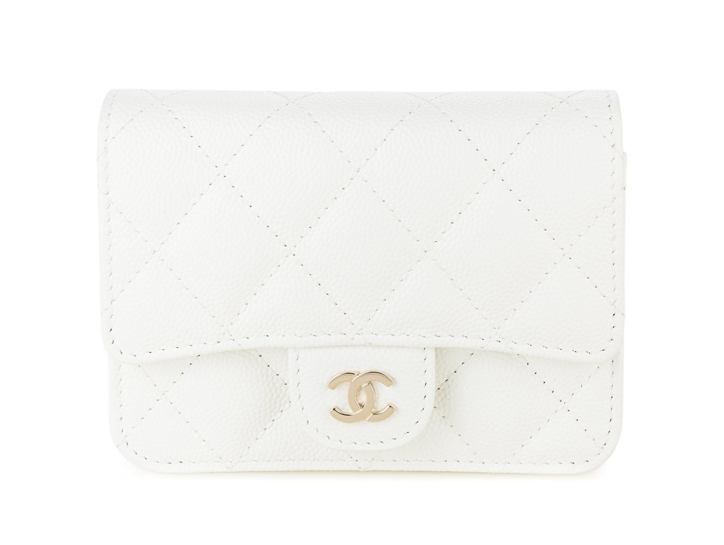 Chanel Card Holder White Caviar Leather Wallet on Chain (2)