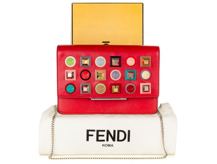 Fendi Vitello Liberty Studded Fiamma Multicolor Wallet On Chain (1)