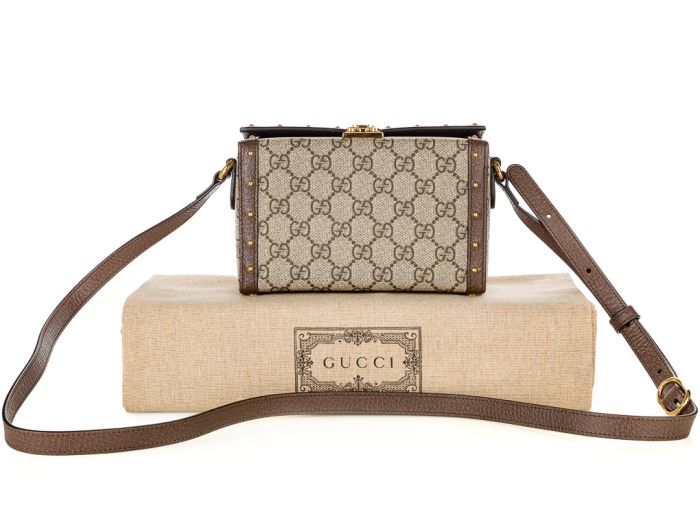 Gucci Brown Trunk Flap Lock GG Coated Canvas Bag (1)