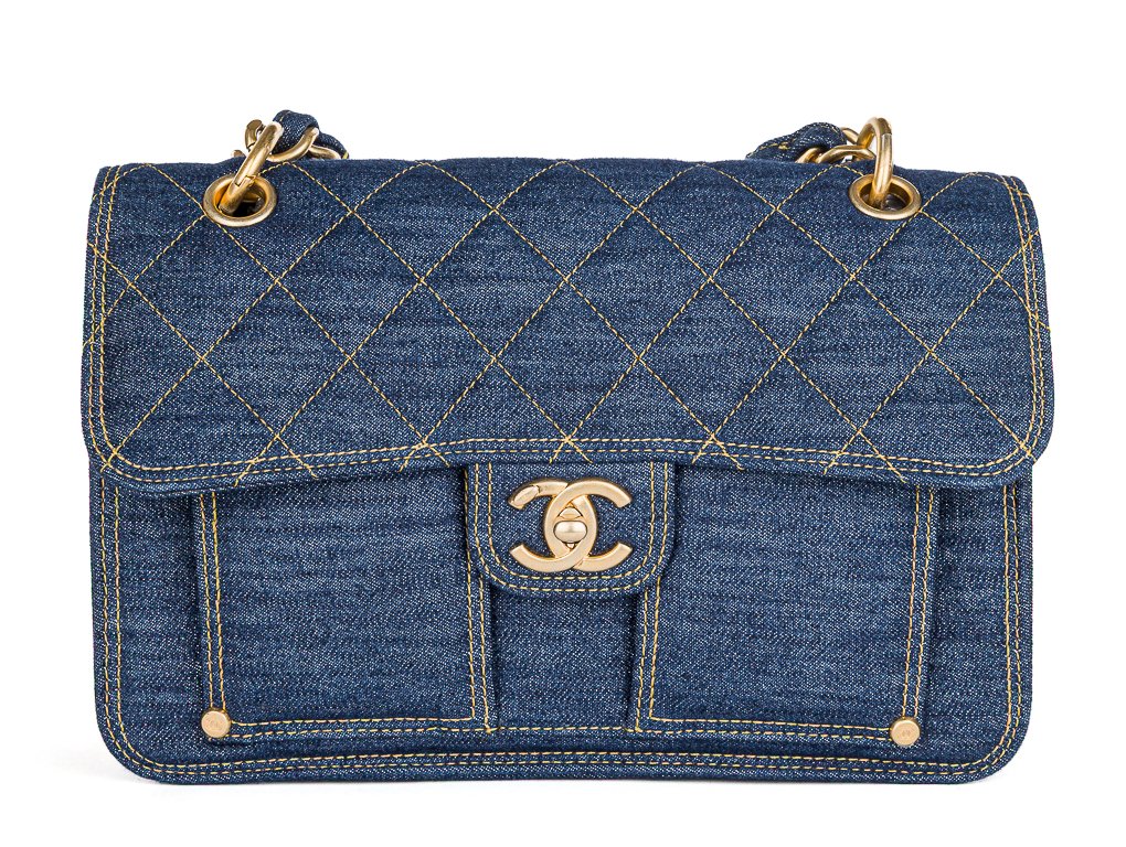 Chanel Double You CC Single Flap Blue Denim Bag (2)