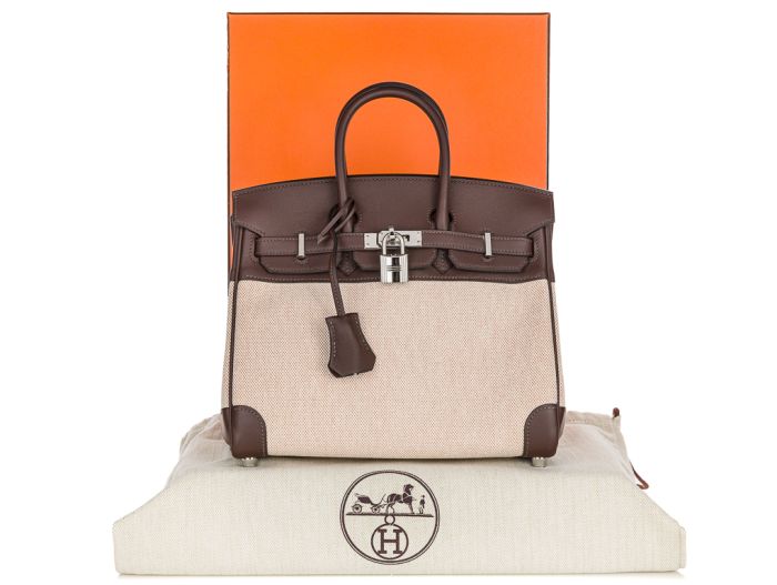 Hermès Birkin Ecru Mocha Swift & Toile 25cm Bag (1)