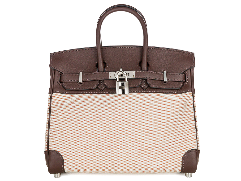 Hermès Birkin Ecru Mocha Swift & Toile 25cm Bag (2)