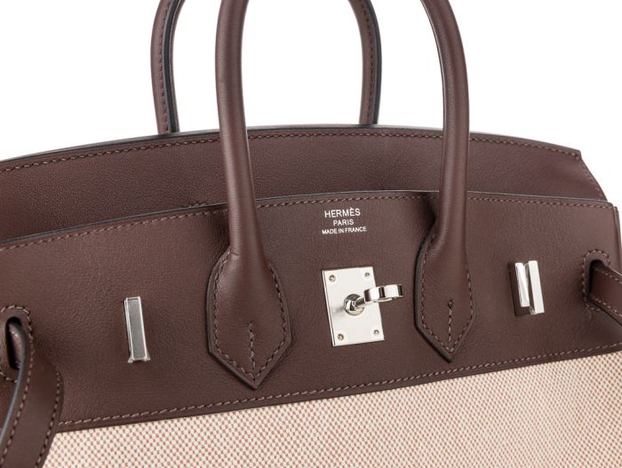Hermes Birkin Ecru Mocha Swift & Toile 25cm Bag - Image 5