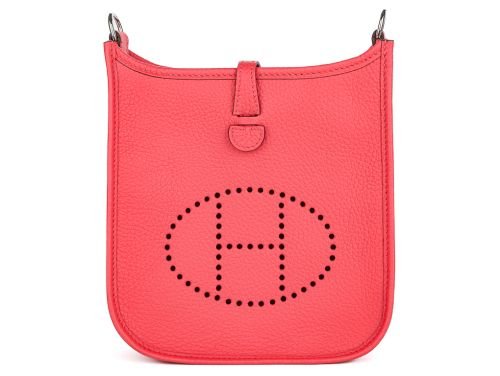 Hermès III 16cm Clemence Red Peony Leather Bag