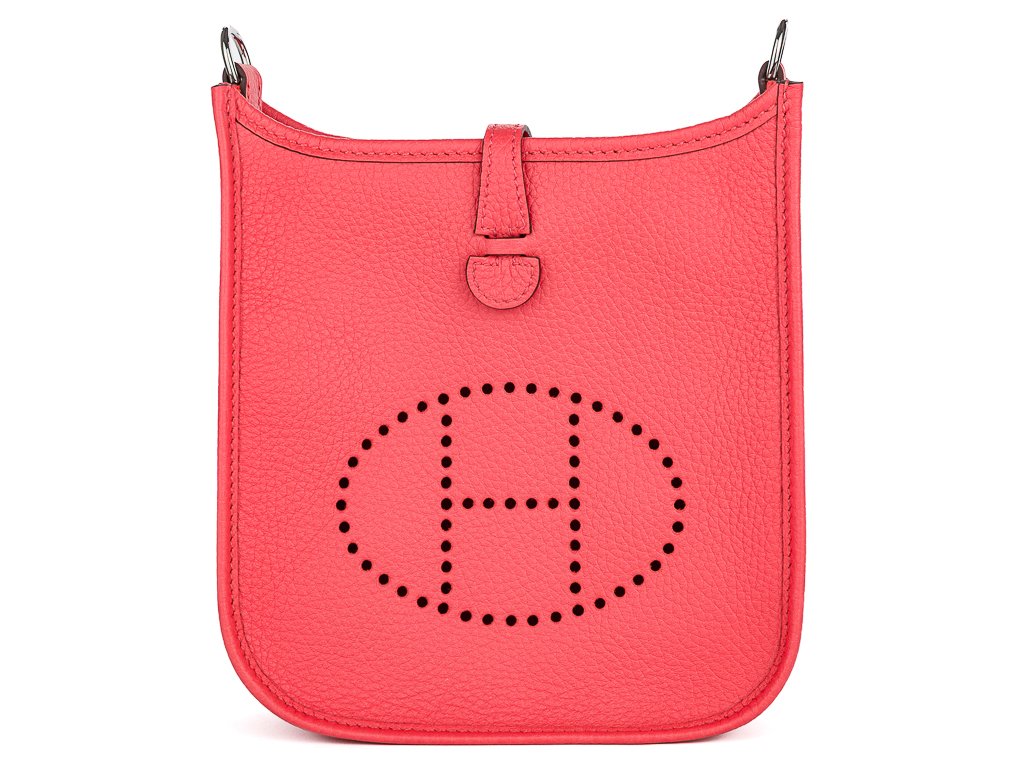 Hermès III 16cm Clemence Red Peony Leather Bag