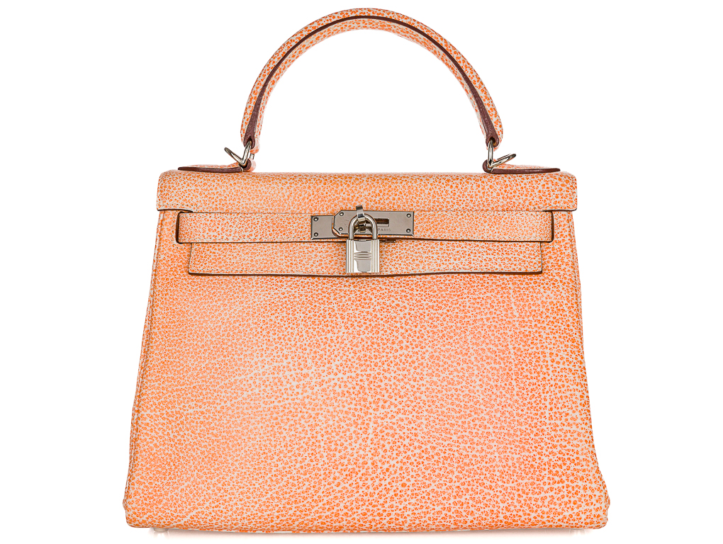 Hermes Kelly 28 Orange Dalmatian Buffalo Bag (2)