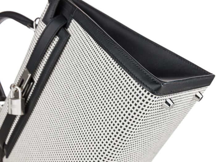 Hermes Limited Edition Black Swift Leather & Ecru Toile Quadrille Sellier Kelly 28cm Bag - Image 4
