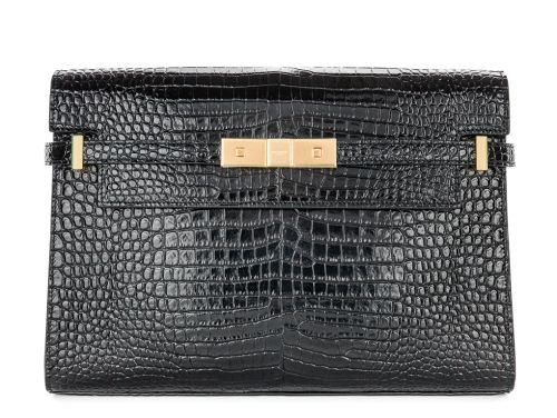 Yves Saint Laurent Black Croc-Embossed Manhattan Medium Bag