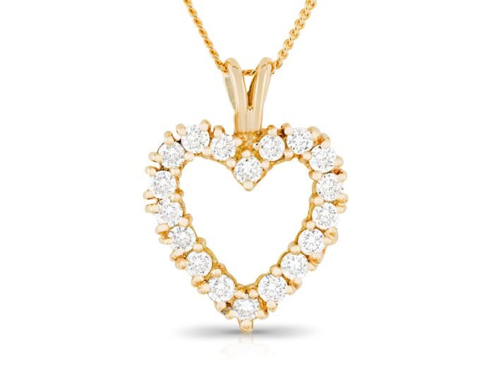 18ct Yellow Gold 0.90ct Diamond Heart Pendant Necklace (1)
