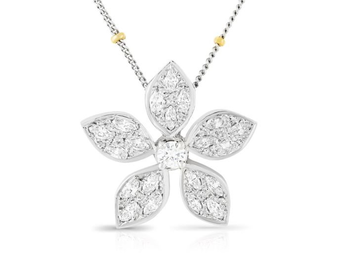 Diamond Flower Pendant Stamped 18k on Chain