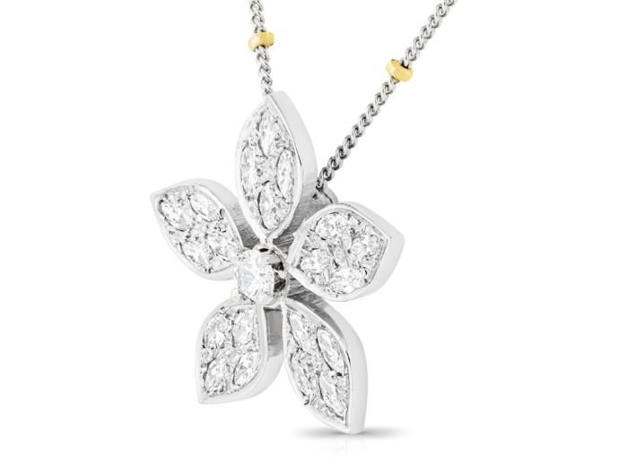 Diamond Flower Pendant Stamped 18k on Chain - Image 2