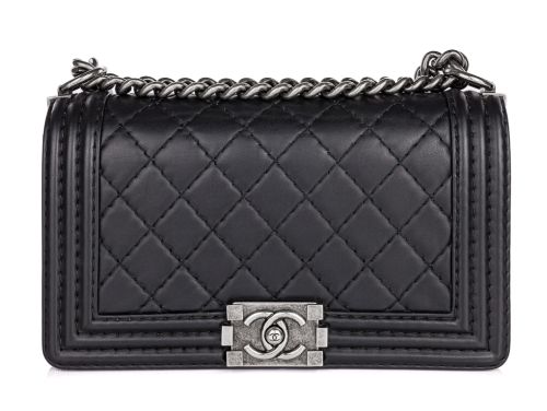 Chanel Black Leather Stiched Medium Boy Bag