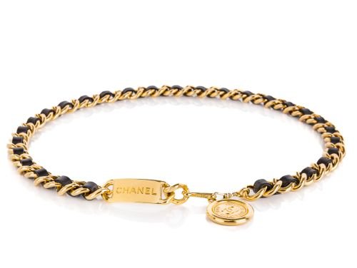 Chanel Gold Plated Medallion Leather Woven Chain Belt