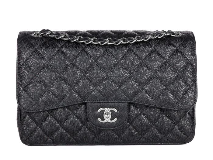 Chanel Jumbo Caviar Double Flap Black Leather Bag