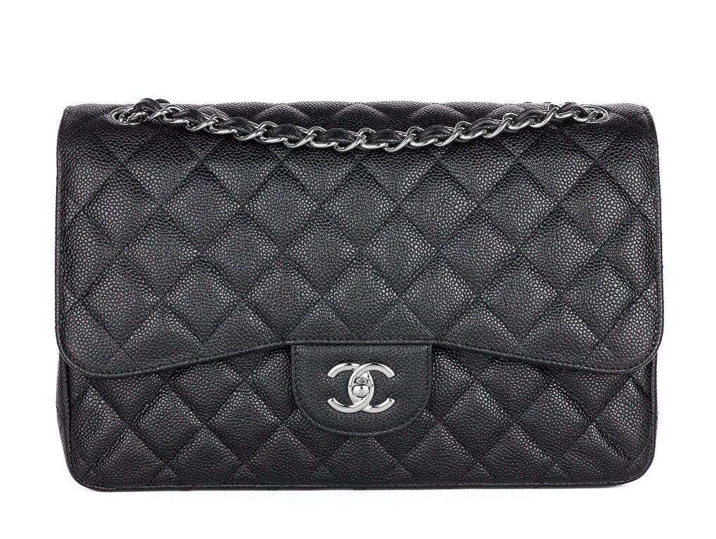 Chanel Jumbo Caviar Double Flap Black Leather Bag
