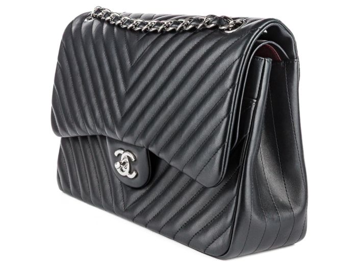Chanel Timeless Classique Double Flap Black Chevron Leather Bag - Image 2