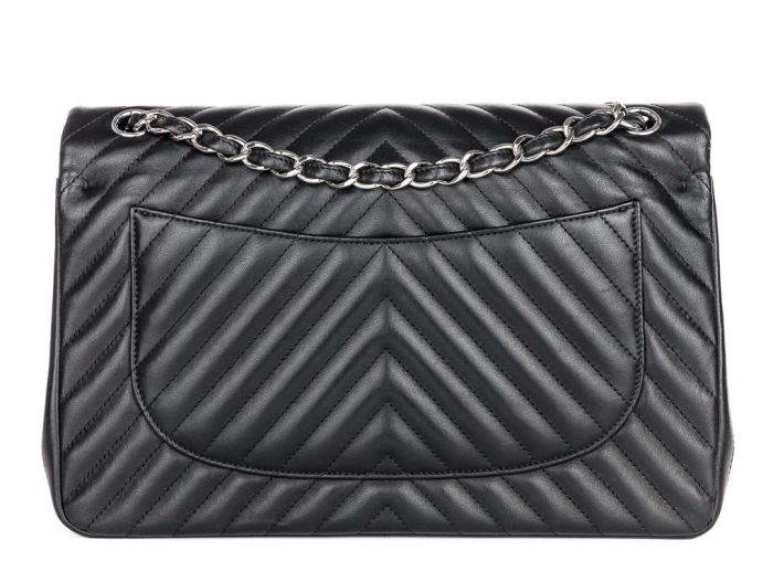 Chanel Timeless Classique Double Flap Black Chevron Leather Bag - Image 3
