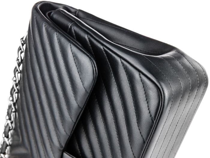 Chanel Timeless Classique Double Flap Black Chevron Leather Bag - Image 4