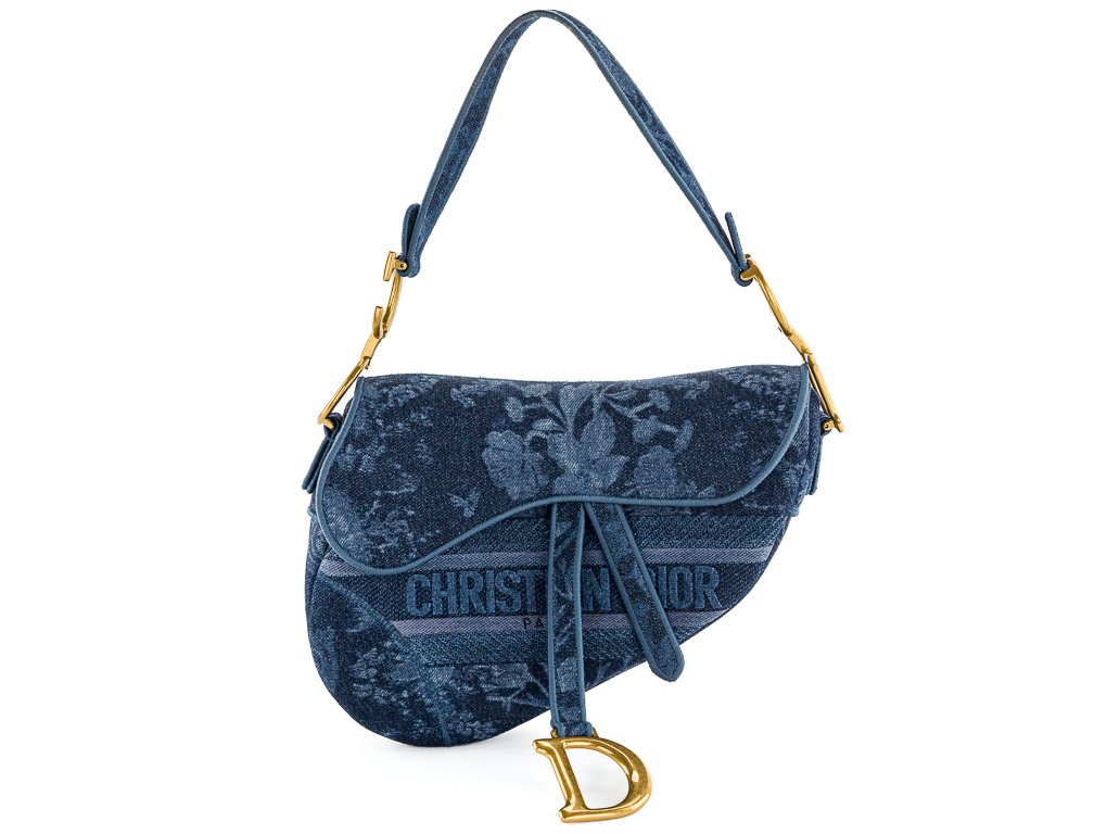 Christian Dior Denim Embroidered Saddle Blue Bag (2)