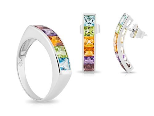 Coloured Gem Earrings and Ring Set (5)