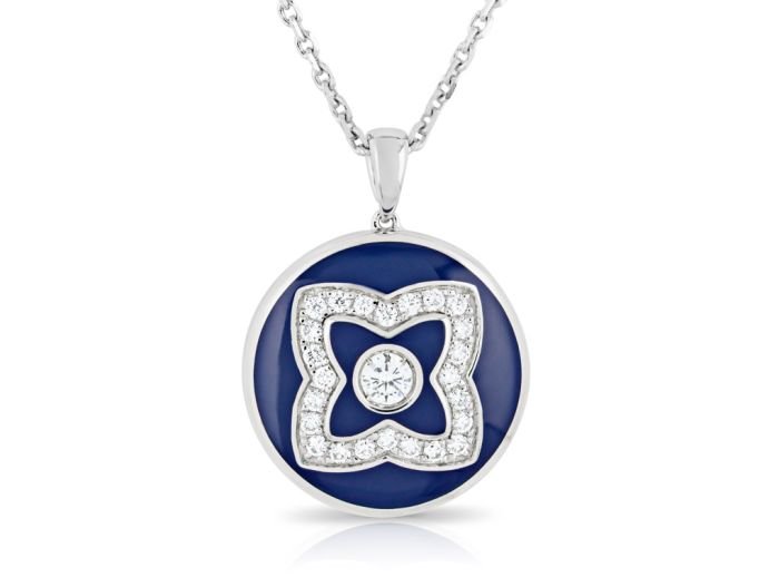 De Beers 18kt White gold Enchanted Lotus 0.22ct Diamond and Enamel necklace (1)