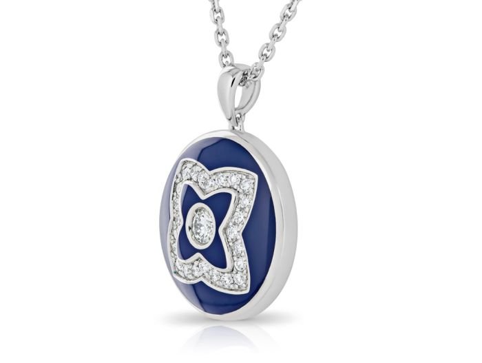 De Beers 18kt White gold Enchanted Lotus 0.22ct Diamond and Enamel necklace - Image 2