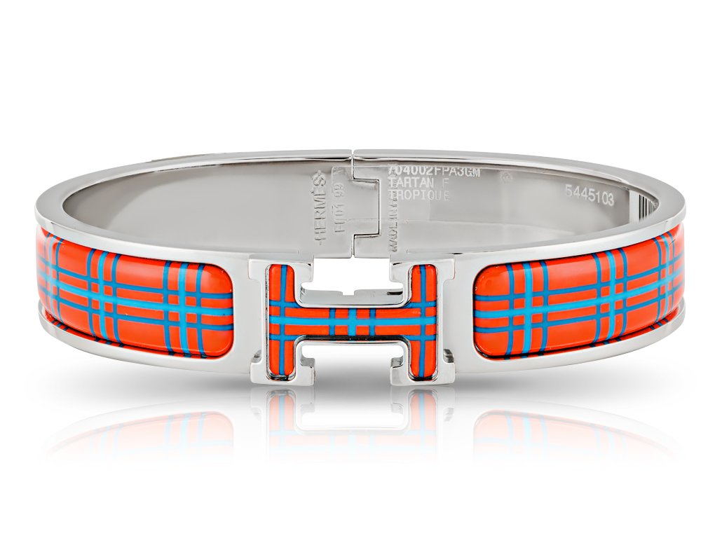 Hermès Clic H Orange Tartan Bracelet (1)