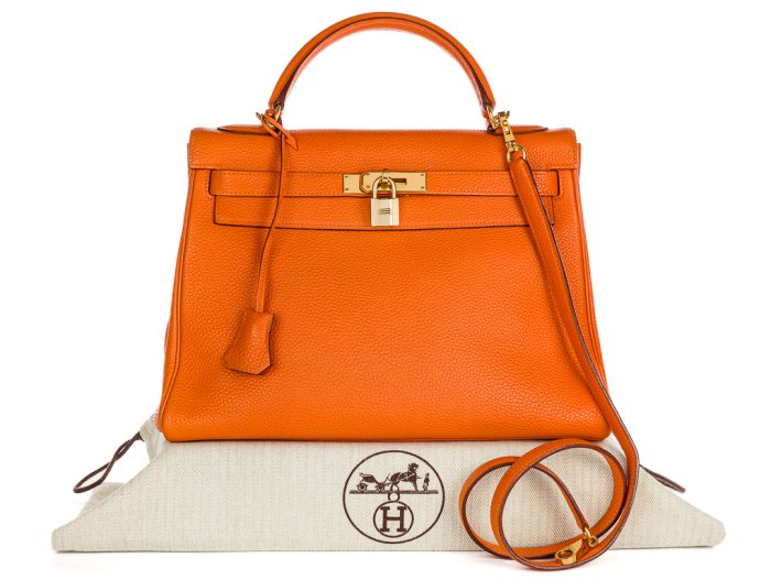 Hermes Orange Kelly 32cm Clemence Bag