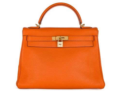Hermes Orange Kelly 32cm Clemence Bag