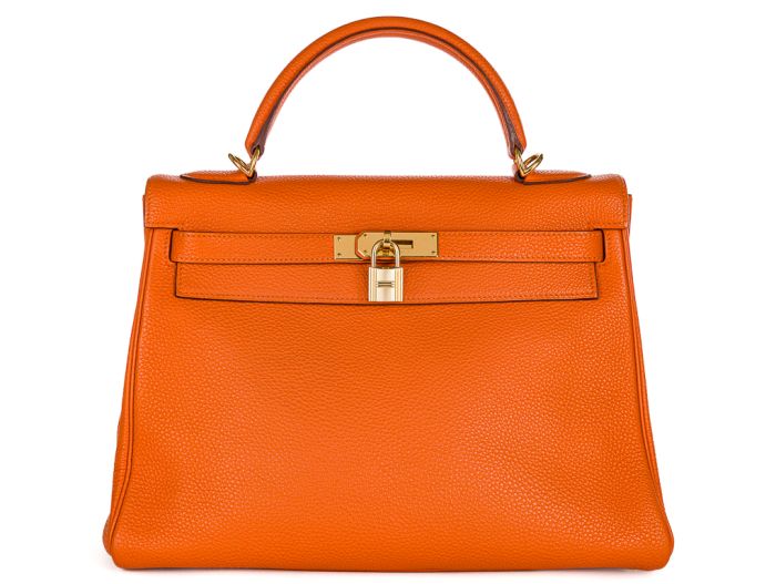 Hermes Orange Kelly 32cm Clemence Bag