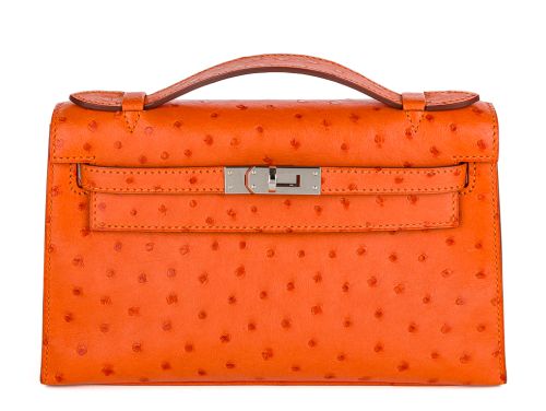 Hermes Ostrich Kelly Pochette Clutch Orange (2)
