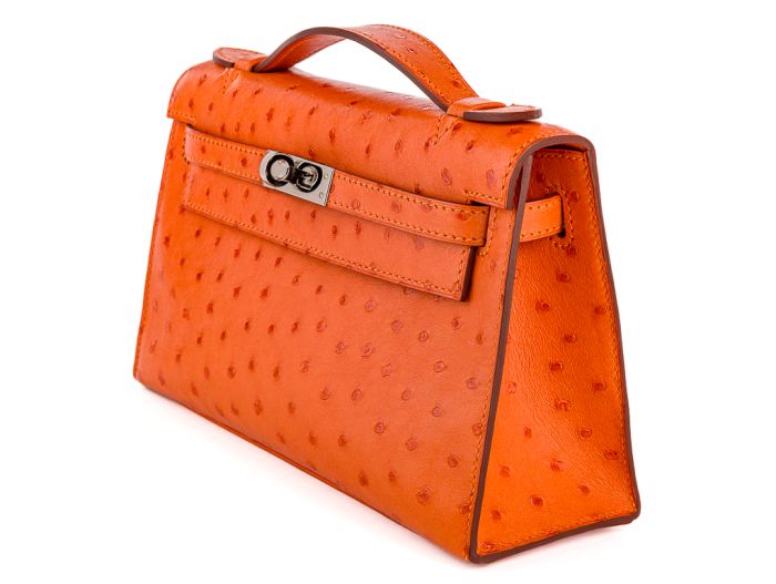 Hermes Ostrich Kelly Pochette Clutch Orange - Image 2