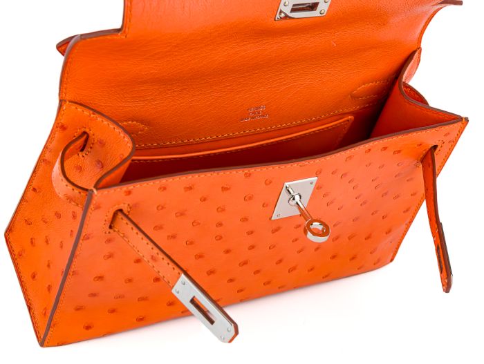 Hermes Ostrich Kelly Pochette Clutch Orange - Image 5