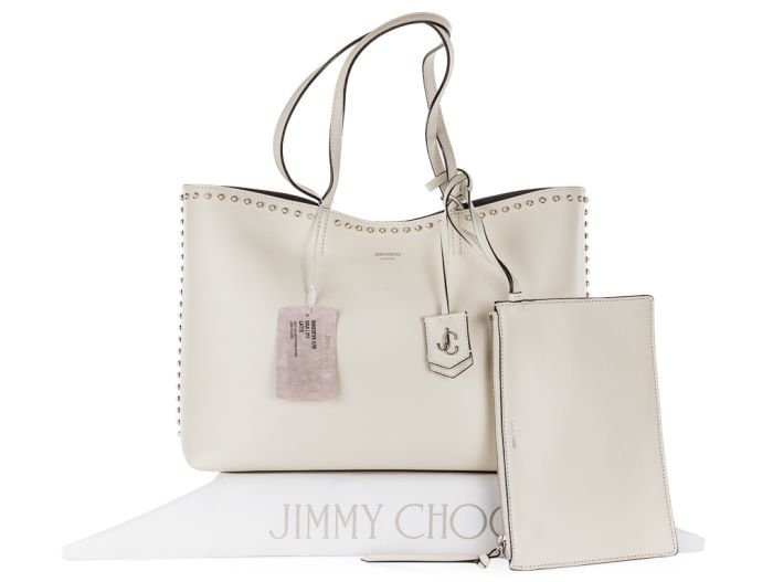 Jimmy Choo Smooth Calfskin Studded Pearl Tote White
