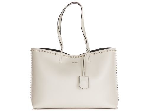 Jimmy Choo Smooth Calfskin Studded Pearl Tote White